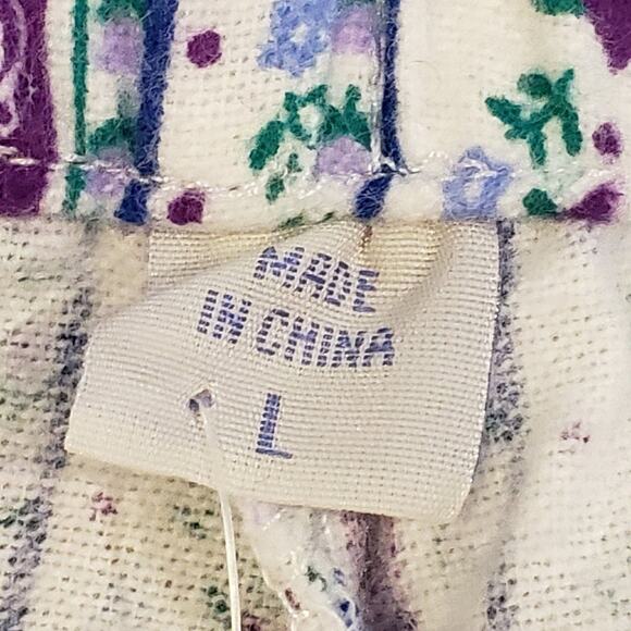 Lanz Of Salzburg Pajama Set Womens Large White Floral Flannel Button Up New - Picture 11 of 14